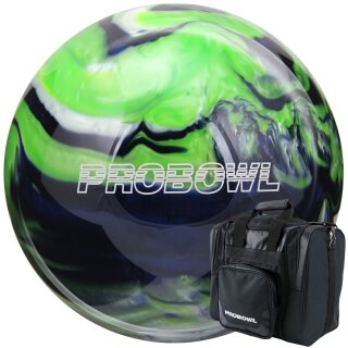 Set Bowlingball Pro Bowl grün dunkelblau silber und Tasche Deluxe 8 lbs