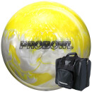 Set Bowlingball Pro Bowl weiss gelb und Tasche Deluxe 15 lbs