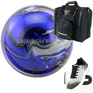 Set Pro Bowl Bowling Ball Bowlingschuhe schwarz weiß Bowlingtasche blau schwarz silber 8 lbs 38,5