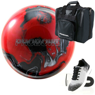 Set Pro Bowl Bowling Ball Bowlingschuhe schwarz weiß Bowlingtasche rot schwarz silber 8 lbs 39,5