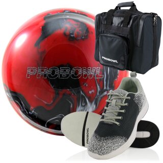 Set Pro Bowl Bowling Ball Bowlingschuhe weiß schwarz Bowlingtasche rot schwarz silber 13 lbs 45,5